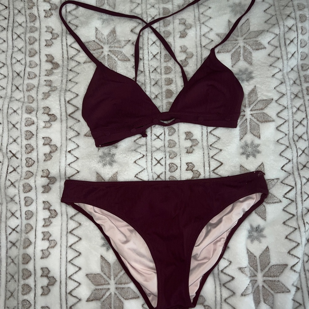 Burgundy bathing suit!